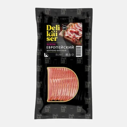 Бекон Delikaiser Европейский варено-копченый нарезка 250г