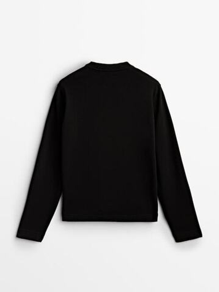 Massimo Dutti Футболка из хлопка с длинными рукавами, черный