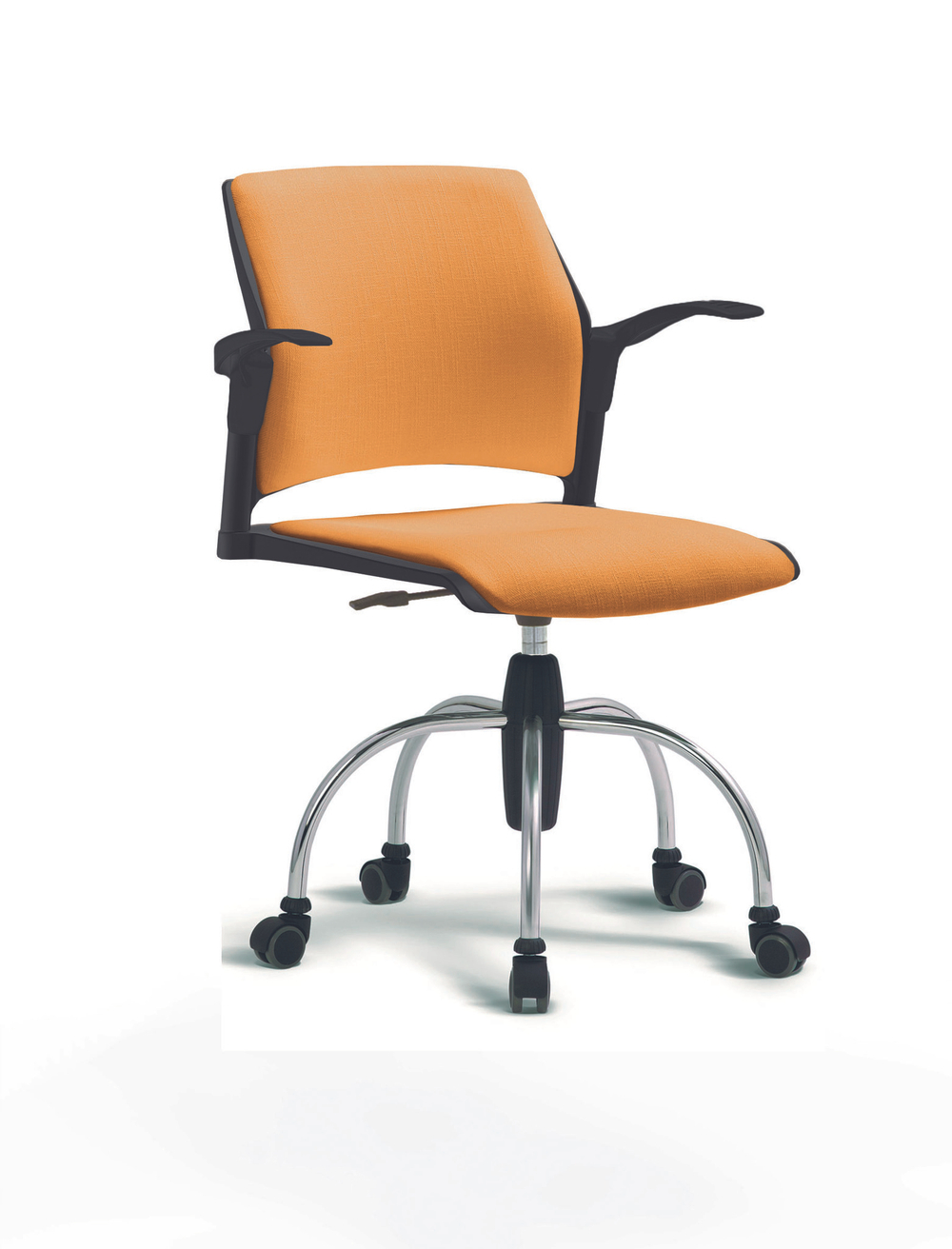 Кресло Rewind каркас хромированный, пластик черный, база паук хромированная, с открытыми подлокотниками, сидение и спинка оранжевые
