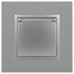 Розетка ЭРА Elegance 14-2103-03 с заземлением 2P+E Schuko со шторками с крышкой 16A-250В IP20 алюминий | Эра Elegance