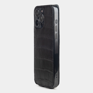 Чехол для iPhone 15 Pro Max из кожи крокодила, черного цвета