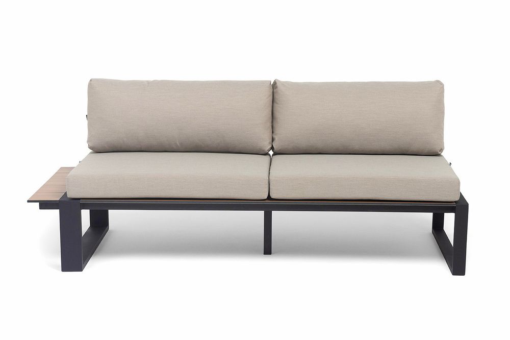 "Тулон" правый модуль, каркас алюминий, HPL "дуб", черный муар, ткань бежевая 15052