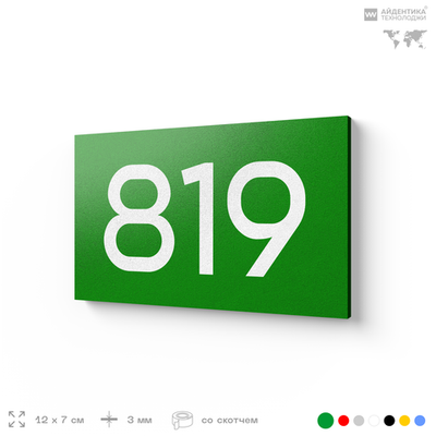 Номер на дверь 819, табличка на дверь для офиса, квартиры, кабинета, аудитории, склада, зеленая 120х70 мм, Айдентика Технолоджи