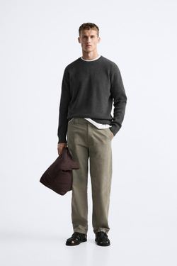 ZARA СВИТЕР ЖЕМЧУЖНОЙ ВЯЗКИ, АНТРАЦИТОВО-СЕРЫЙ