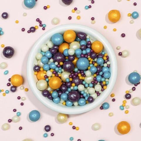 Шарики кранч голубой, золото, серебро, сиреневый микс 100 гр.