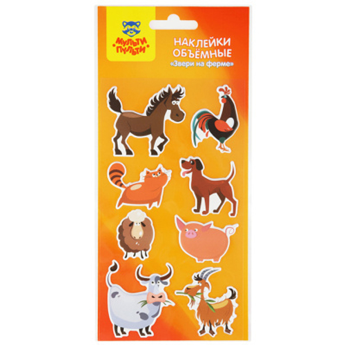 Наклейки объемные Мульти-Пульти "Звери на ферме", 10*22см, 8 наклеек, инд. уп., европодвес, изд.: Рельеф-центр