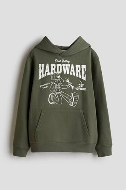 H&M Толстовка с капюшоном и принтом, хаки