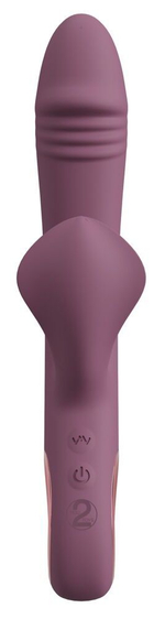 Сливовый вибратор с клиторальным отростком и анальным хвостом Slim Triple Plum - 21,4 см. (Цвет: сливовый)