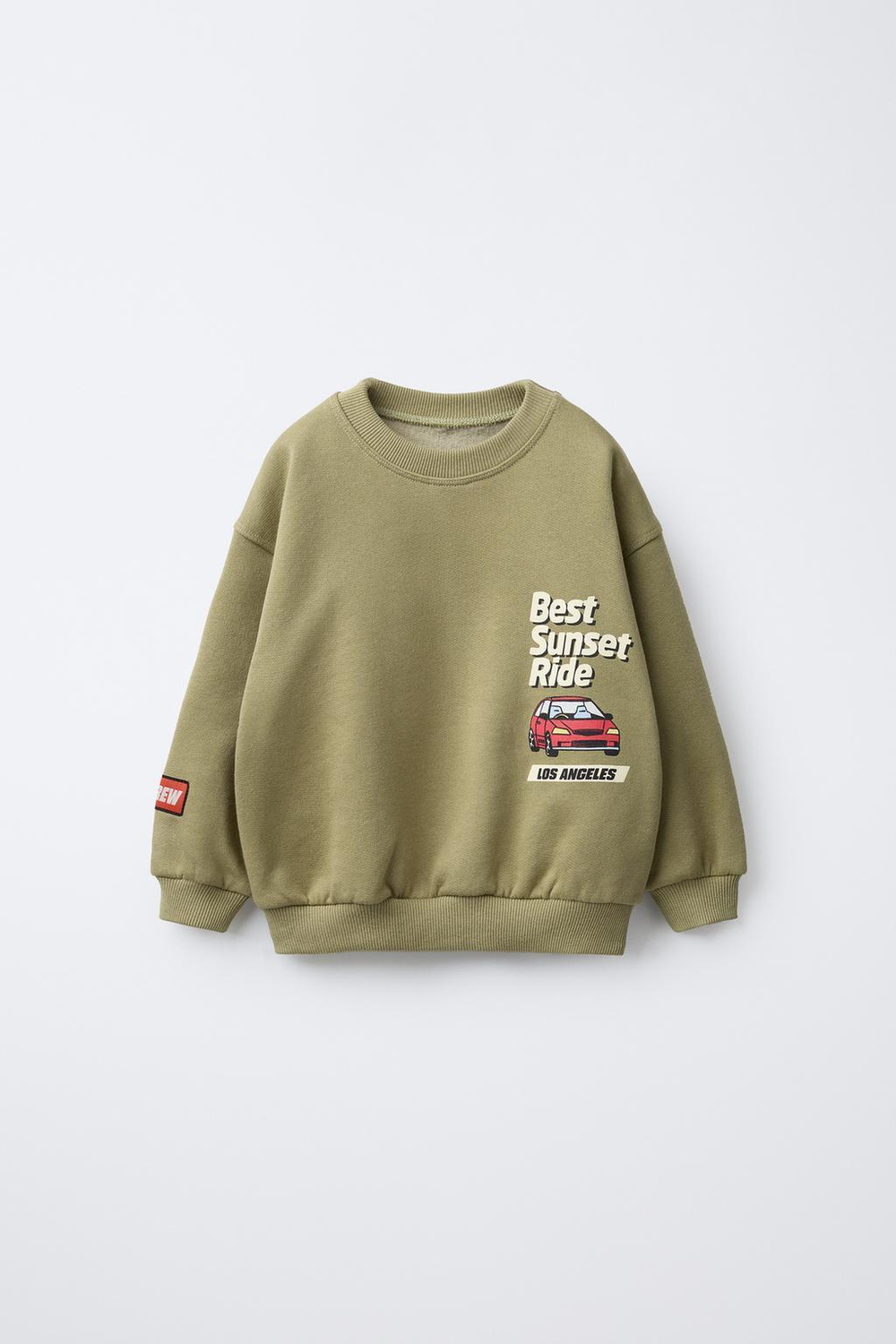 ZARA ТОЛСТОВКА С ПРИНТОМ «АВТОМОБИЛЬ», СВЕТЛЫЙ ХАКИ