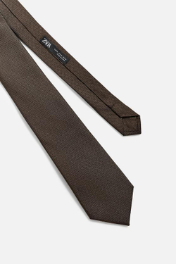 ZARA ГАЛСТУК ИЗ 100% ШЕЛКА С РЕЛЬЕФНЫМ УЗОРОМ, КОРИЧНЕВЫЙ