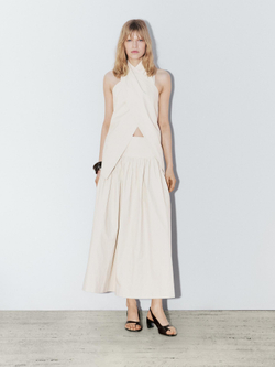 Massimo Dutti Юбка миди из 100% льна с кокеткой, натуральный