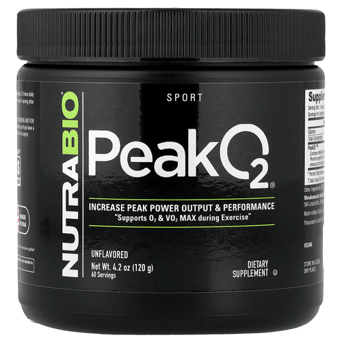 NutraBio, Sport, Peak O2®, без добавок, 120 г (4,2 унции)