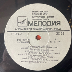 Винтажная виниловая пластинка LP А. Вивальди, Леонид Коган, Елизавета Гилельс, Павел Коган Скрипичные Концерты Violin Concertos (СССР 1980)