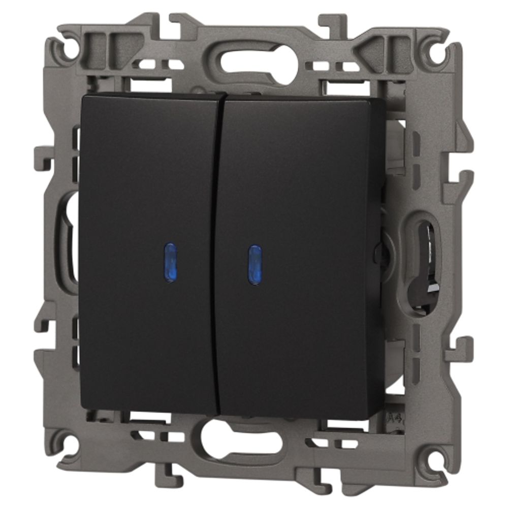 14-1105-05 ЭРА Выключатель двойной с подсветкой, 10АХ-250В, IP20, Эра Elegance, антрацит