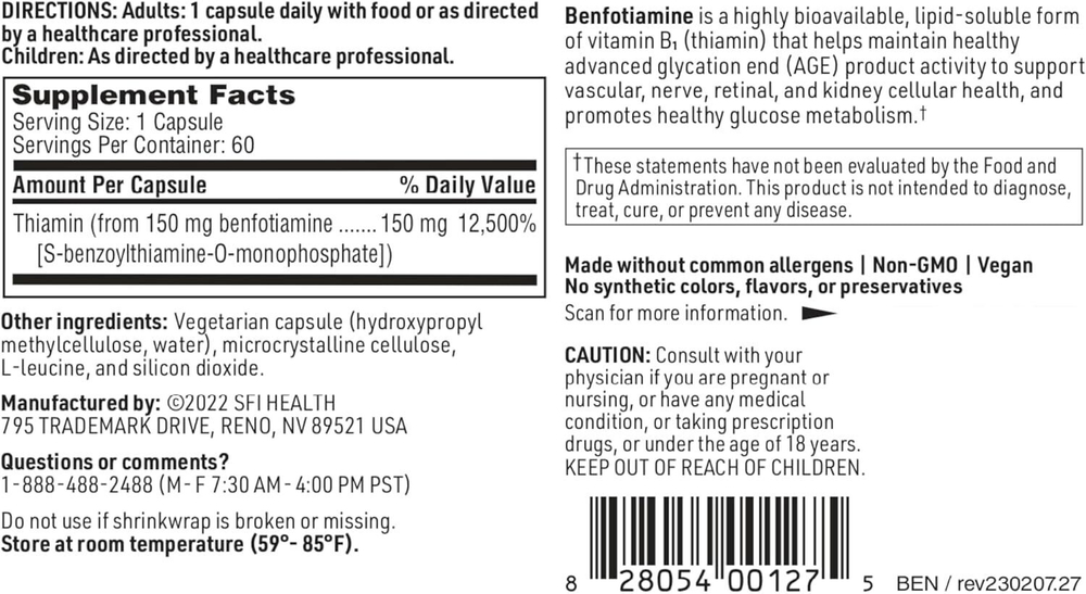 Klaire Labs - Benfotiamine 60 capsules