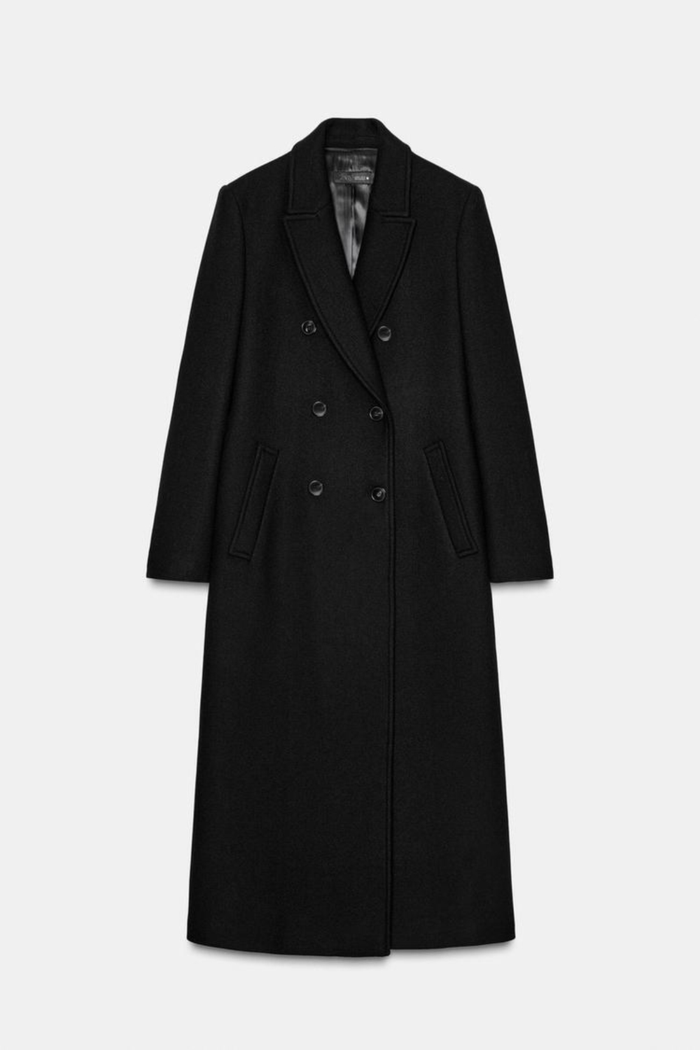 ZARA ДЛИННОЕ ДВУБОРТНОЕ ПАЛЬТО, ЧЕРНЫЙ