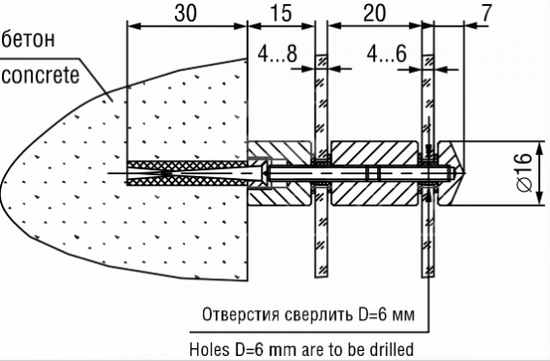 Держатель 5.22 01 D16мм, L15/20мм, S4-8/4-6мм, серебро зеркальное