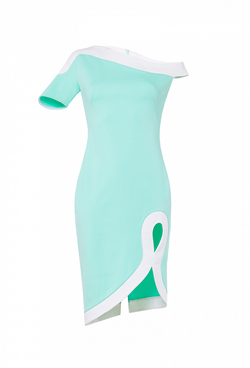 Трикотажное платье с фигурной отделкой мятное 10-02-22 SS