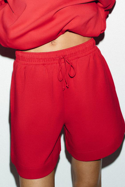 ZARA ШОРТЫ-БЕРМУДЫ НА ШНУРКАХ, КРАСНЫЙ