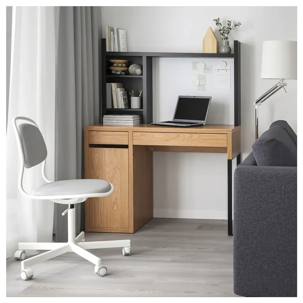 Письменный стол с ящиками - IKEA MICKE, 105х50 см, имитация дуба/черный, МИККЕ ИКЕА