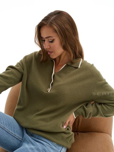 Поло с длинным рукавом из шерсти цвета хаки