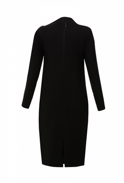 Черное креповое прямое платье с воротником с защипом