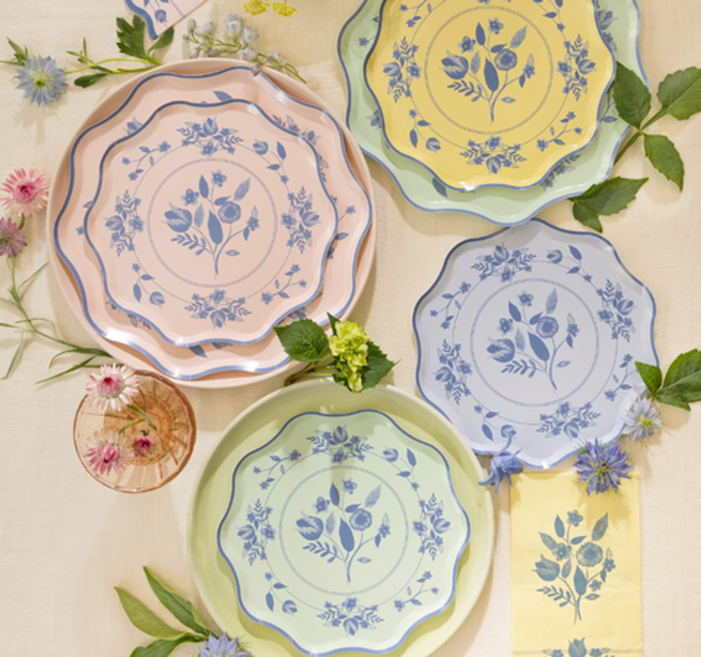 Тарелки пастельные большие "Винтаж с растительным орнаментом" 8 шт.