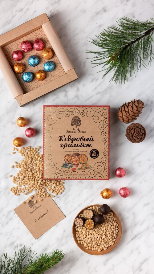 Кедровый грильяж ассорти / клюква, черника, облепиха / 120 г / ТМ Сибирский кедр