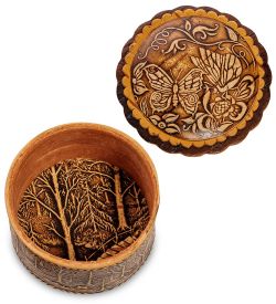 Народные промыслы BST-119 Шкатулка «Бабочки» мал. (береста)