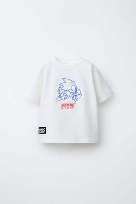 ZARA ФУТБОЛКА С ПРИНТОМ SONIC AND SHADOW © SEGA, БЕЛЫЙ