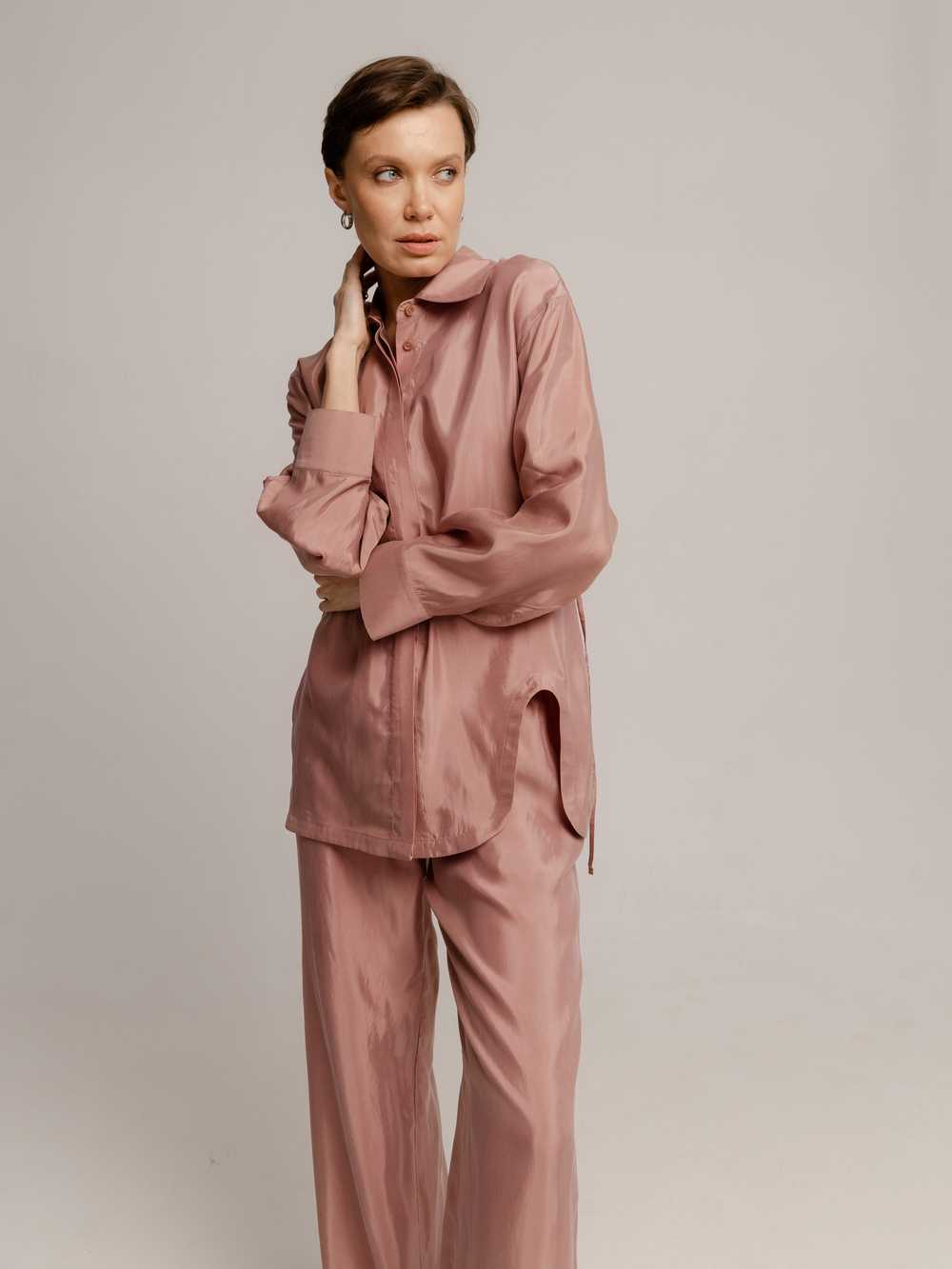 Костюм пижамный из итальянской вискозной ткани пепельно-розовый