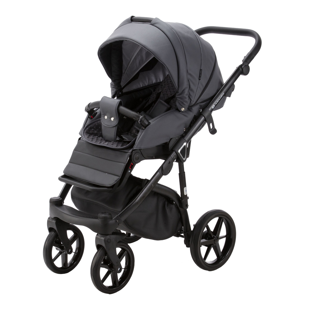 Детская универсальная коляска Adamex BIBIONE Deluxe SA-5 (3в1) - Тёмно-серая эко-кожа