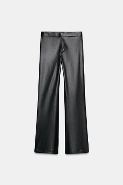 ZARA БРЮКИ FLARE ИЗ ИСКУССТВЕННОЙ КОЖИ, ЧЕРНЫЙ