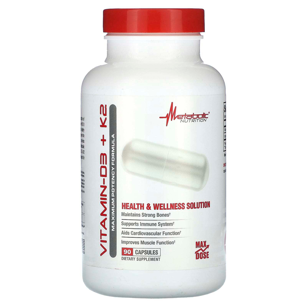 Metabolic Nutrition, витамины D3 и K2, 90 капсул