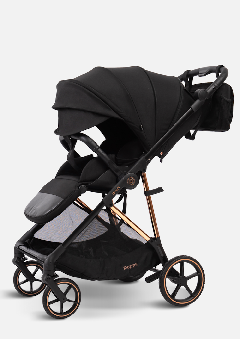 Peppy Коляска прогулочная Amici (Black) рама Gold (LX)