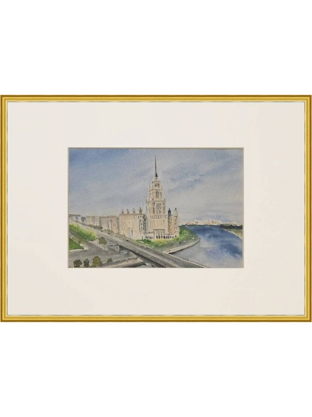 Картина авторская акварельная в паспарту 21х30 см на стену для интерьера "Гостиница....., Москва"