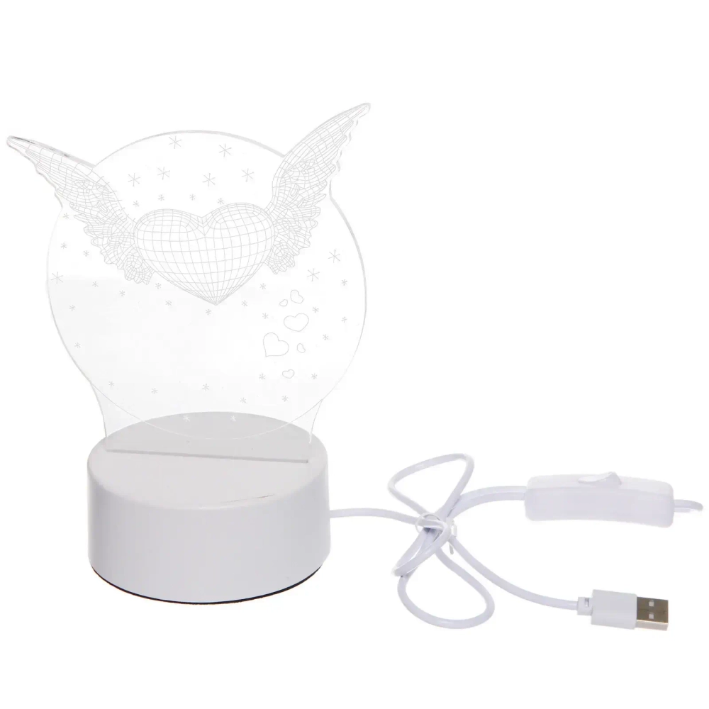 Светильник ночник «3D-Крылья любви» на пластиковой подставке, с включателем USB