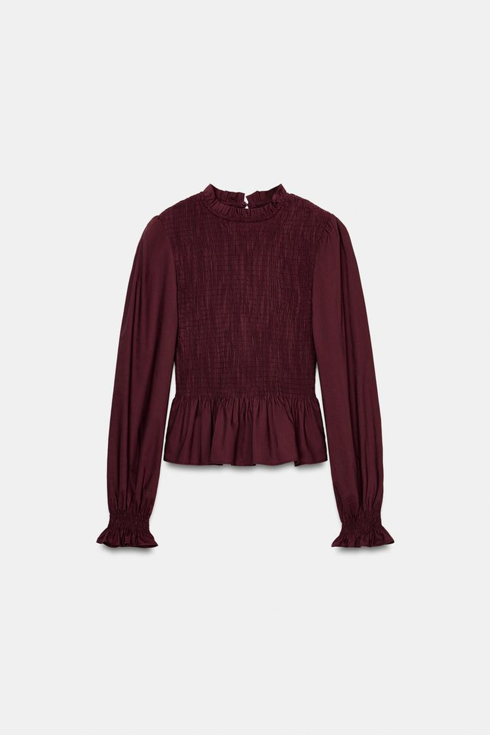 ZARA РУБАШКА С ЖАТЫМ ЭФФЕКТОМ, БУРГУНДИ