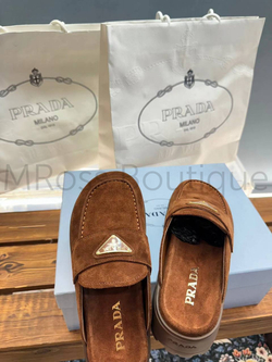 Мюли Prada женские замшевые в коричневом цвете