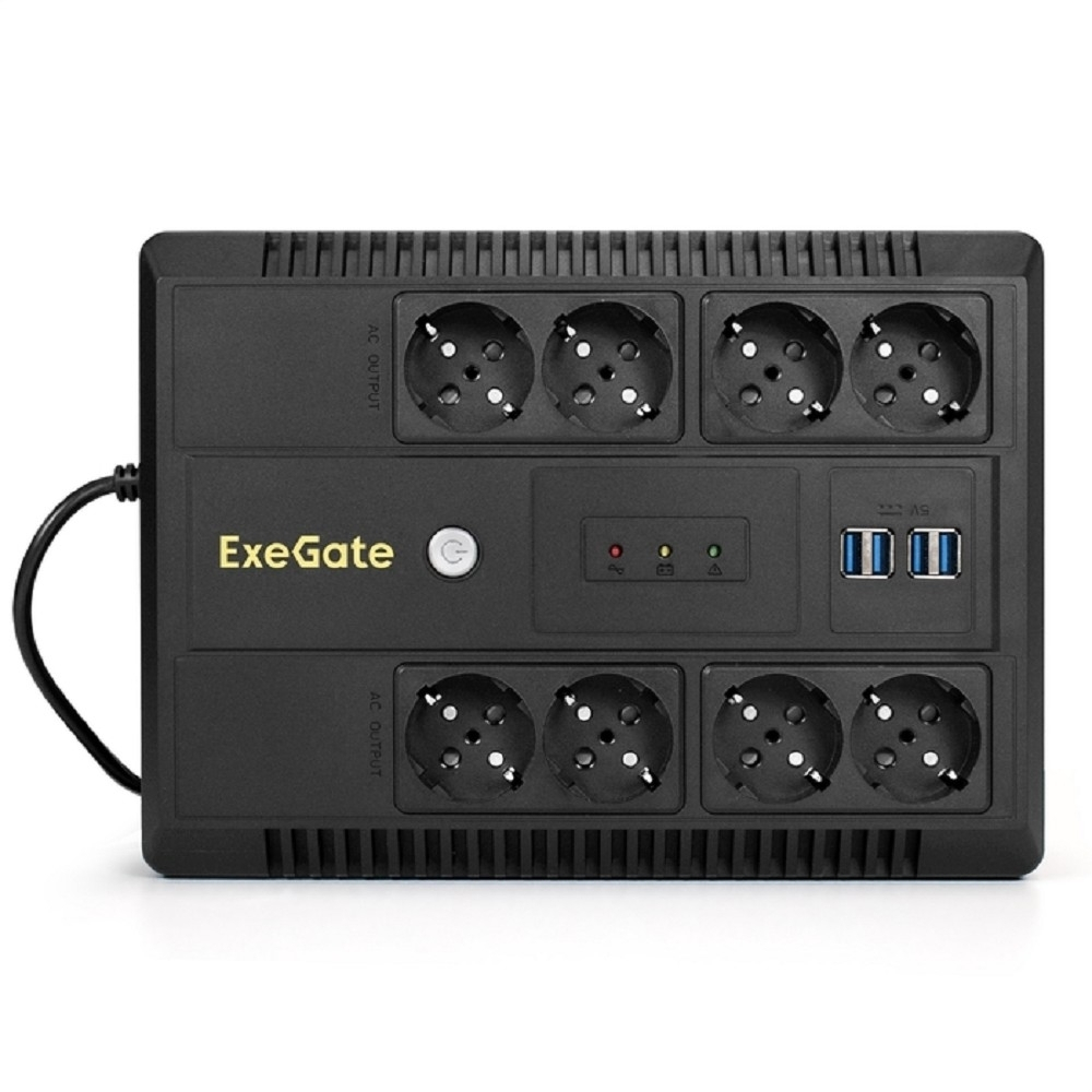 Источник бесперебойного питания Exegate EX295011RUS ИБП ExeGate NEO NNB-650.LED.AVR.8SH.CH &lt;650VA / 390W, LED, AVR, 8*Schuko, 4*USB-порта для зарядки, Black&gt;