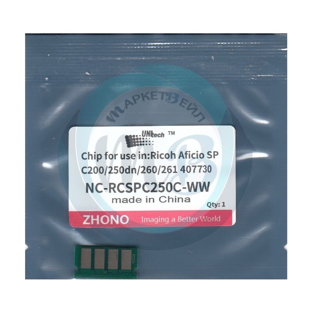 Чип UNItech для картриджа Ricoh SPC250E/407544/407730, SP C250/C260/C261 (1,6K) cyan (Zhono)