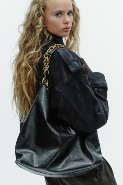 ZARA БОЛЬШАЯ СУМКА-МЕШОК, ЧЕРНЫЙ