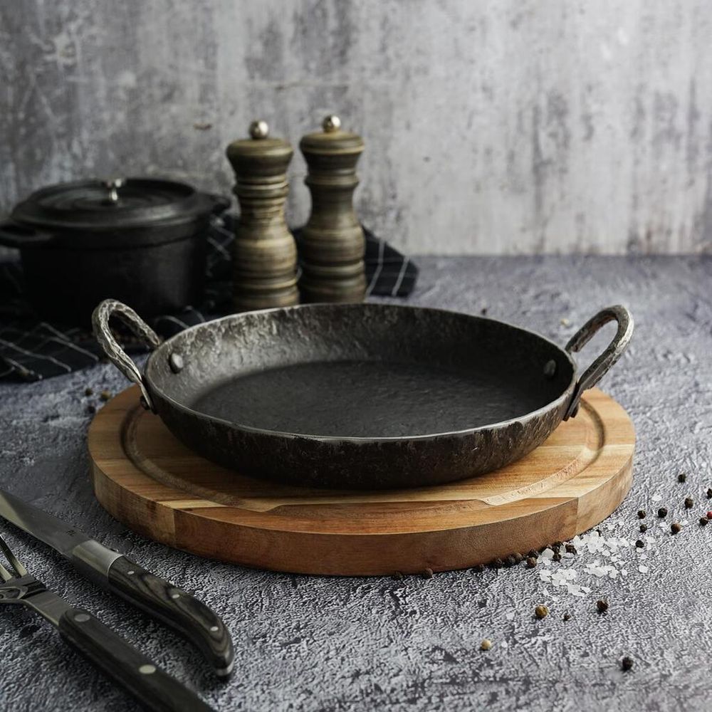 Сковорода для подачи 20 см h2,6 см круглая 2 ручки "Vintage Blued" углерод. сталь ИНДУКЦИЯ P.L.