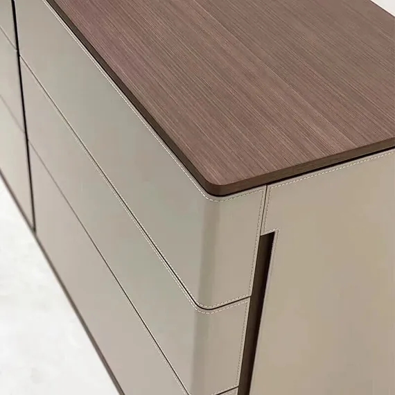 Комод с 6 ящиками Fidelio, шпон ореха, серая экокожа