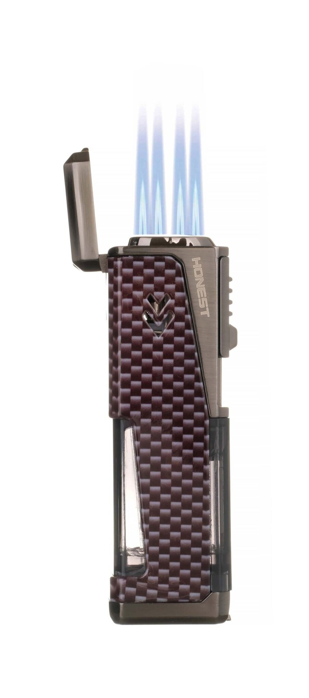 Зажигалка сигарная Honest, четверное пламя, с пробойником и сигарным ложементом, карбон 778-Carbon