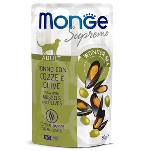Пауч Monge Supreme Adult cat для взрослых кошек с мидиями и оливками