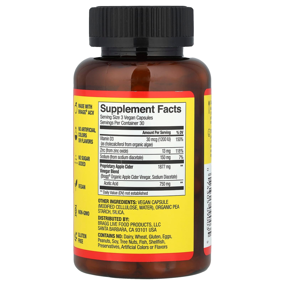 Bragg, Яблочный уксус, 90 капсул