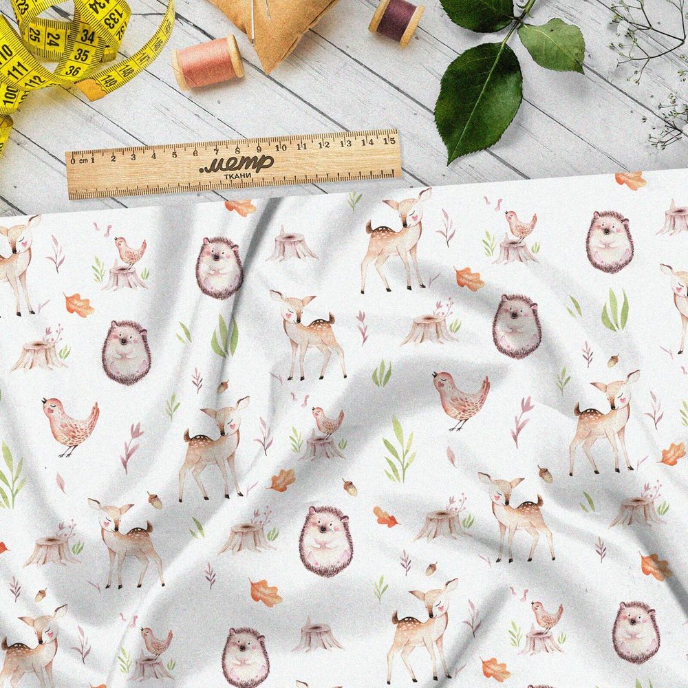 Ткань таффета ежики и оленята