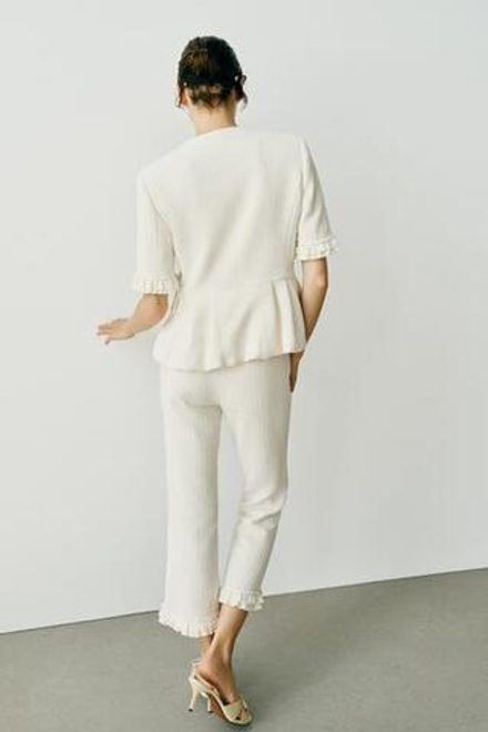 ZARA БРЮКИ MINI FLARE С ВОЛАНАМИ, ЭКРЮ