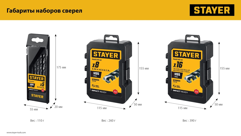 STAYER НЕХ-1/4″, 16 шт, набор сверл по металлу для винтовёртов и шуруповертов IMPACT READY (29603-H16)